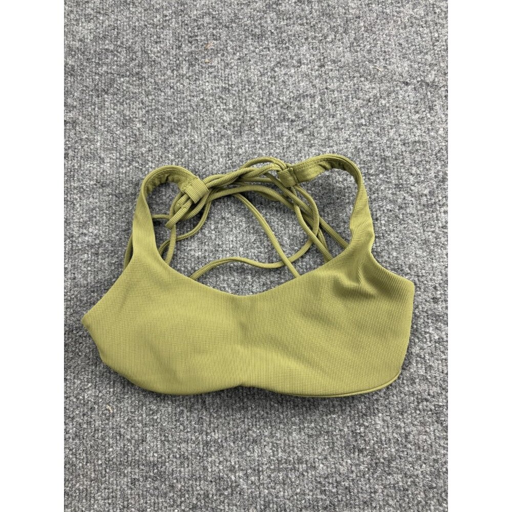 Lululemon Sports Bra Womens 2 Green‎ Strappy Ribbed Longline Yoga Top Athletic